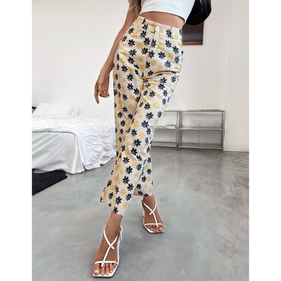 allover floral wide leg pants